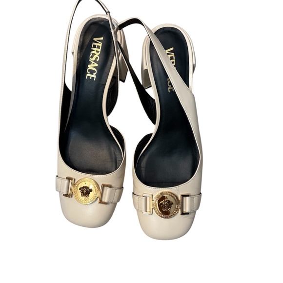 Versace Sling Back Vitello Metal Logo Heel - 38 (US 8) - Picture 3 of 6